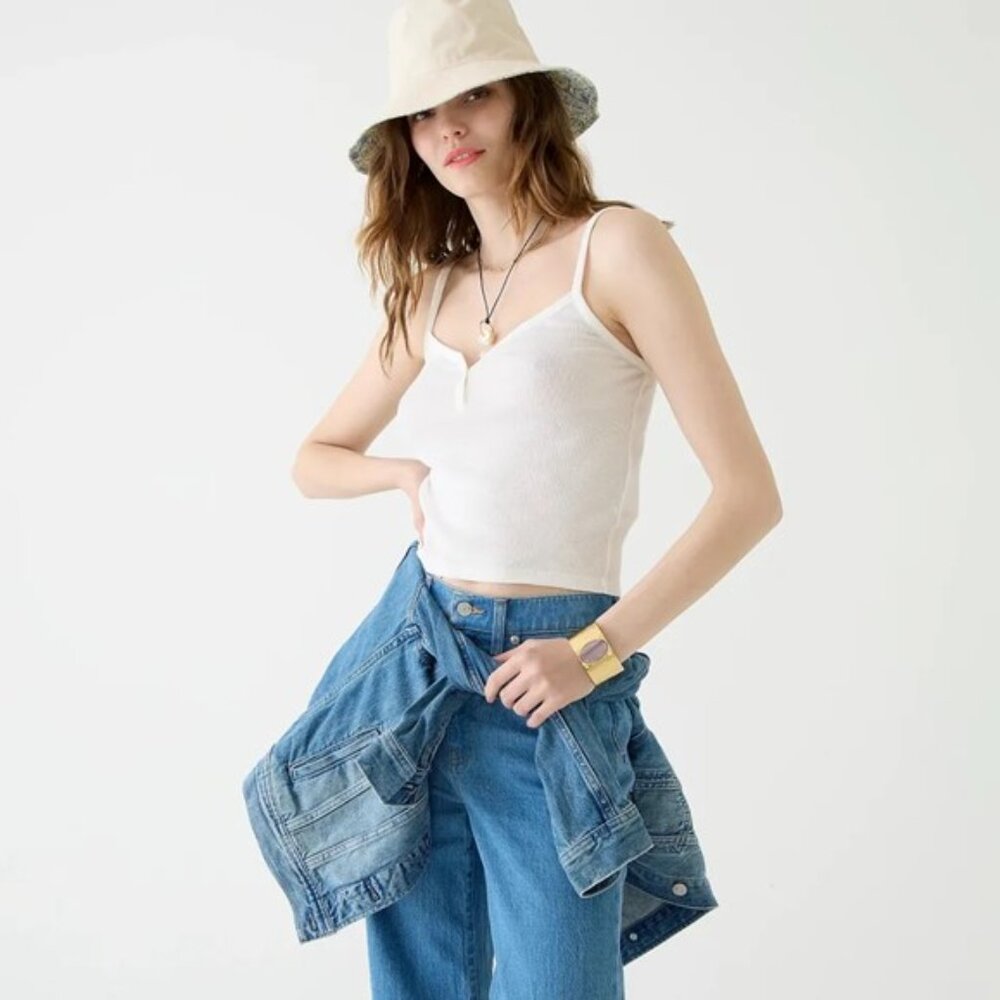 J. Crew White Vintage Rib Henley Tank Size S NWT Style BH922